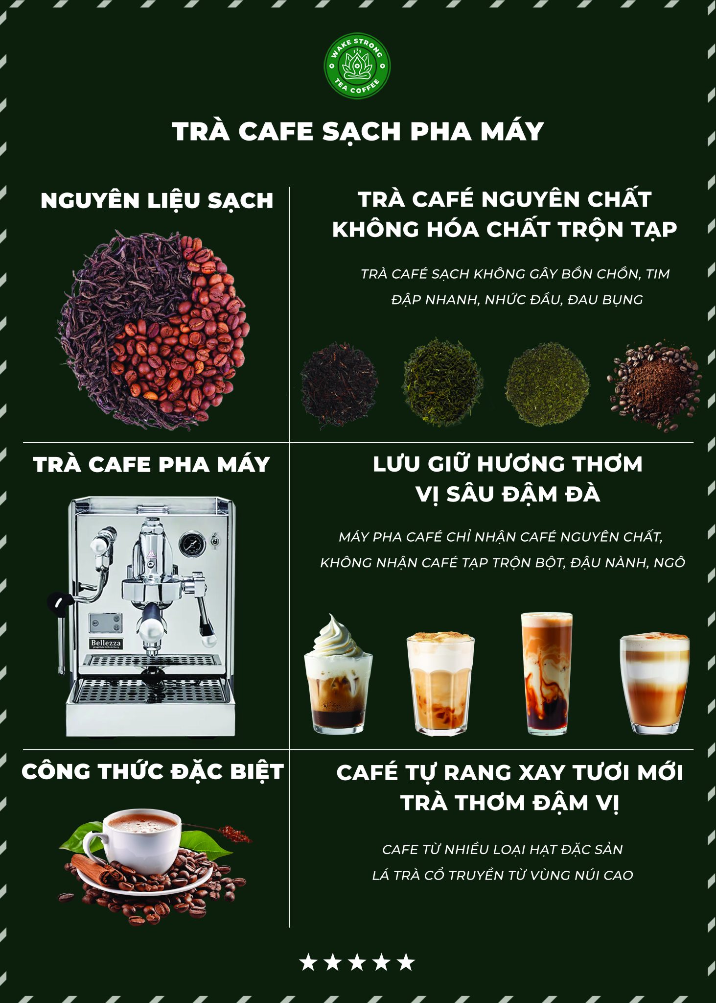 Trà Cafe Sạch Pha Máy Wake Strong