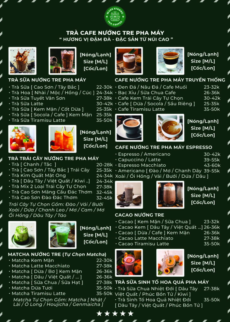 Menu Wake Strong Trà Cafe Nướng Tre